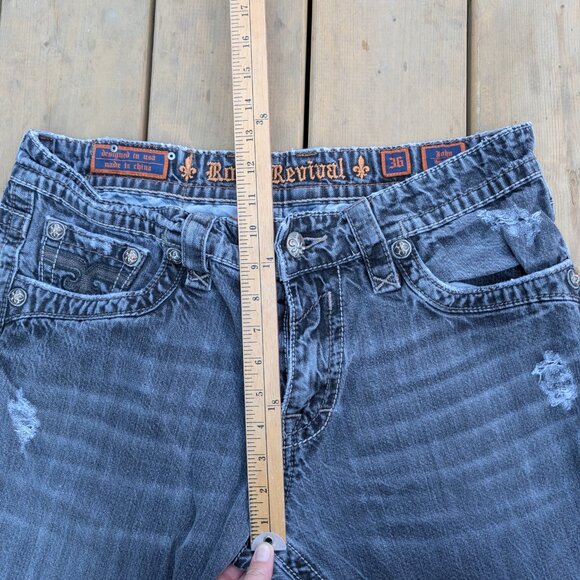 Rock Revival Jeans Men's 36 Blue Denim Dark Wash Faded Distressed Straight Leg - Picture 9 of 14